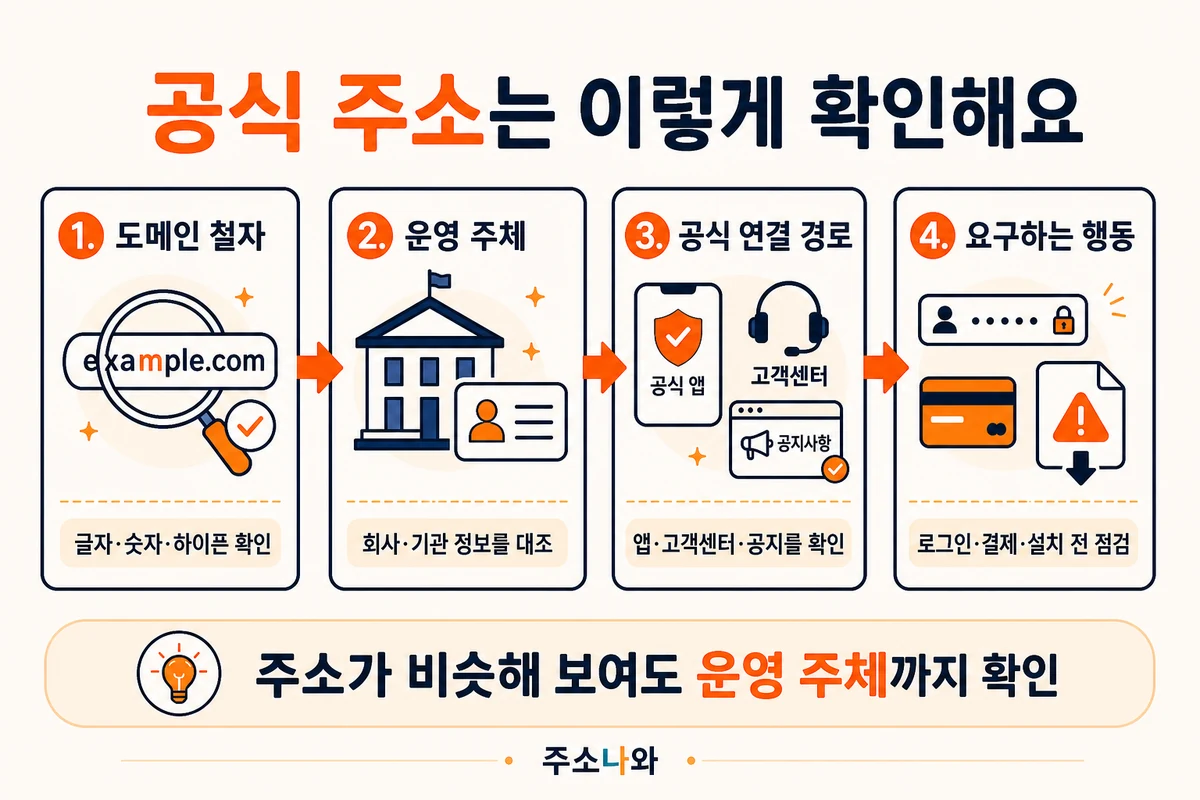 주소모음 공식 주소 확인 4단계: 도메인 철자, 운영 주체, 공식 연결 경로, 요구 행동 확인