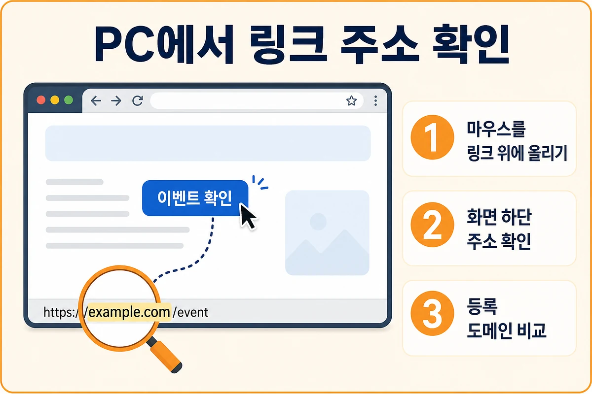 PC에서 마우스를 올려 링크 주소를 확인하는 3단계