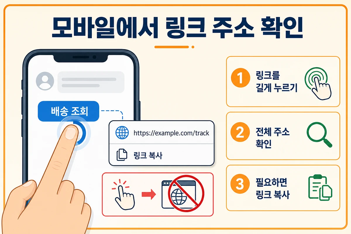 모바일에서 링크를 길게 눌러 전체 주소를 확인하는 3단계