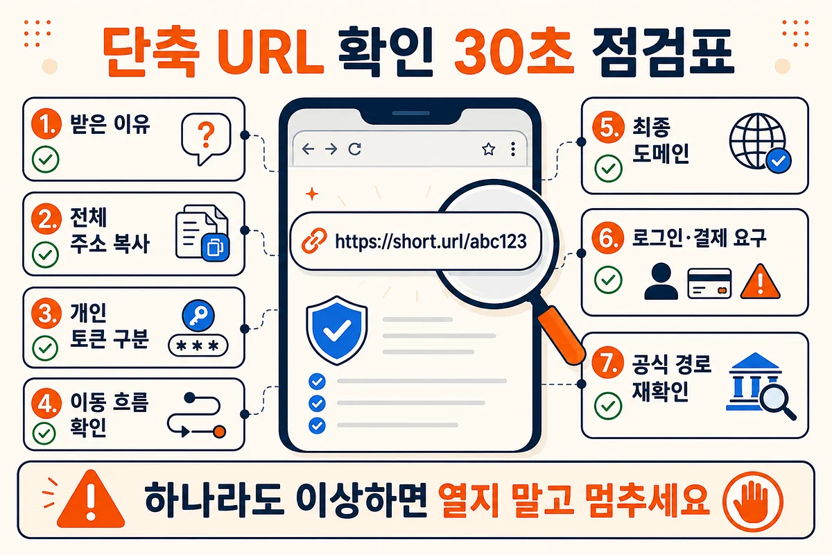 단축 URL 확인을 위해 받은 이유부터 최종 도메인과 공식 경로까지 살피는 30초 7단계 점검표