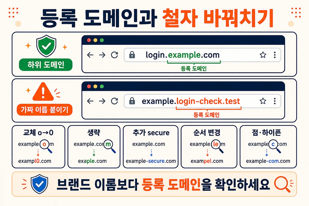 하위 도메인과 등록 도메인을 구분하고 알파벳 교체 생략 추가 순서 변경 점과 하이픈을 비교하는 방법