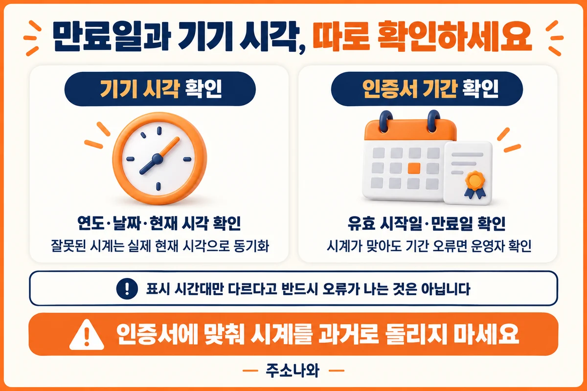 인증서 유효기간과 기기가 인식하는 실제 현재 시각을 대조하는 순서