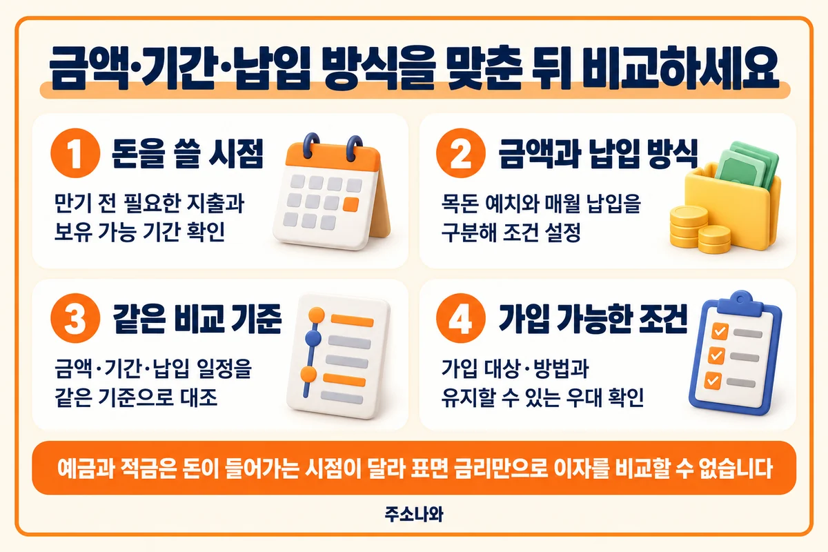 금융상품 한눈에 안내: 자금 사용 시점과 금액·기간·납입 방식을 맞춰 비교