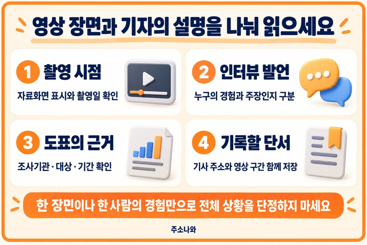촬영 시점·인터뷰 발언·도표의 근거·영상 구간을 나눠 기록하는 방법