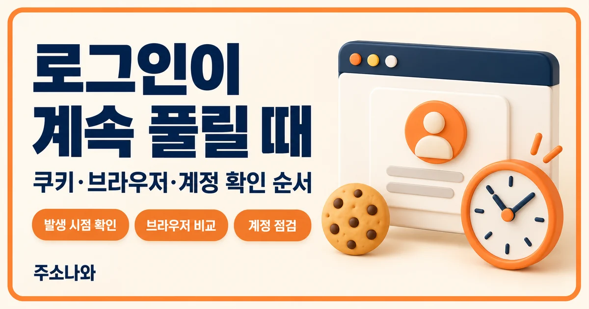 로그인이 계속 풀릴 때 발생 시점·브라우저 비교·계정 점검을 안내하는 표지